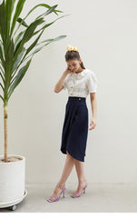Linen Wrap Midi Skirt with High Waist and Front Pleat – Tailored Feminine Everyday Essential