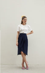 Linen Wrap Midi Skirt with High Waist and Front Pleat – Tailored Feminine Everyday Essential