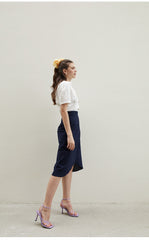 Linen Wrap Midi Skirt with High Waist and Front Pleat – Tailored Feminine Everyday Essential