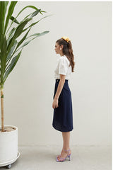 Linen Wrap Midi Skirt with High Waist and Front Pleat – Tailored Feminine Everyday Essential