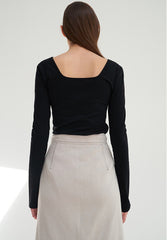 Fitted Cotton Jersey Top with Square Scoop Neckline and Long Sleeves for Everyday Layering