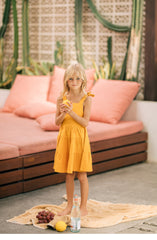 Tiered Linen Sundress with Shoulder Tie Straps and Square Neckline for Girls