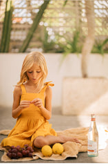 Tiered Linen Sundress with Shoulder Tie Straps and Square Neckline for Girls