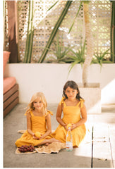 Tiered Linen Sundress with Shoulder Tie Straps and Square Neckline for Girls