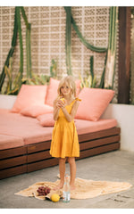 Tiered Linen Sundress with Shoulder Tie Straps and Square Neckline for Girls