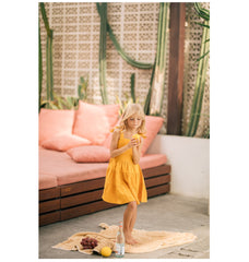 Tiered Linen Sundress with Shoulder Tie Straps and Square Neckline for Girls