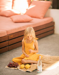 Tiered Linen Sundress with Shoulder Tie Straps and Square Neckline for Girls