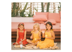 Tiered Linen Sundress with Shoulder Tie Straps and Square Neckline for Girls