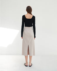 Fitted Cotton Jersey Top with Square Scoop Neckline and Long Sleeves for Everyday Layering