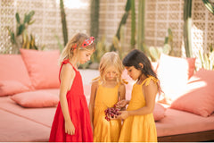 Tiered Linen Sundress with Shoulder Tie Straps and Square Neckline for Girls