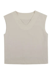Sleeveless V-Neck Linen Blouse with Soft Drape and Relaxed Fit for Elegant Everyday Wear