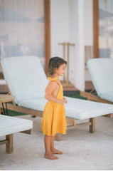 Tiered Linen Sundress with Shoulder Tie Straps and Square Neckline for Girls