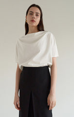 Linen Blend High-Waisted Midi Skirt with Front Center Vent and Sleek Tailored Silhouette