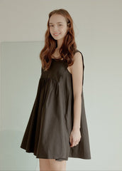 Sleeveless Cotton Poplin Mini Dress with Square Neckline and Flared A-Line Silhouette