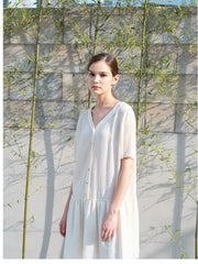 Relaxed Fit Linen Mini Dress with Button-Front Closure and Drop Waist for Effortless Style
