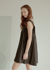 Sleeveless Cotton Poplin Mini Dress with Square Neckline and Flared A-Line Silhouette