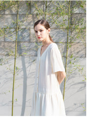 Relaxed Fit Linen Mini Dress with Button-Front Closure and Drop Waist for Effortless Style