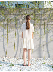 Relaxed Fit Linen Mini Dress with Button-Front Closure and Drop Waist for Effortless Style