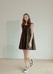 Sleeveless Cotton Poplin Mini Dress with Square Neckline and Flared A-Line Silhouette