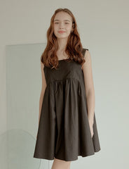 Sleeveless Cotton Poplin Mini Dress with Square Neckline and Flared A-Line Silhouette