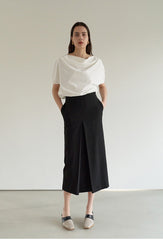 Linen Blend High-Waisted Midi Skirt with Front Center Vent and Sleek Tailored Silhouette