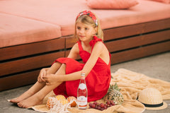 Linen Tiered Dress with Shoulder Ties and Square Neckline for Girls