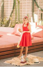 Linen Tiered Dress with Shoulder Ties and Square Neckline for Girls