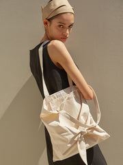 Asymmetrical Linen Midi Dress with Sculpted Neckline, Side Slit and Waist Tie Detail