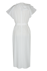 Ruffled Sleeve Wrap Linen Dress with Waist Tie and Flared Hemline for Elegant Style