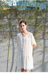 Relaxed Fit Linen Mini Dress with Button-Front Closure and Drop Waist for Effortless Style