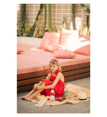 Linen Tiered Dress with Shoulder Ties and Square Neckline for Girls