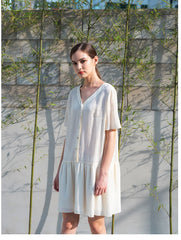 Relaxed Fit Linen Mini Dress with Button-Front Closure and Drop Waist for Effortless Style