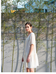 Relaxed Fit Linen Mini Dress with Button-Front Closure and Drop Waist for Effortless Style