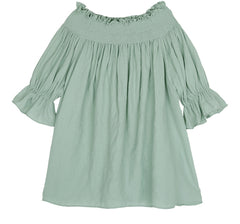 Off-Shoulder Linen Blouse for Women with Smocked Neckline and Puff Sleeves – Elegant Summer Top