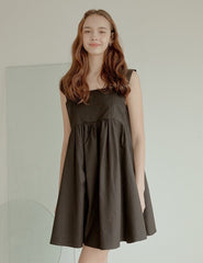 Sleeveless Cotton Poplin Mini Dress with Square Neckline and Flared A-Line Silhouette