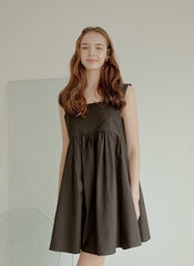 Sleeveless Cotton Poplin Mini Dress with Square Neckline and Flared A-Line Silhouette
