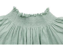 Off-Shoulder Linen Blouse for Women with Smocked Neckline and Puff Sleeves – Elegant Summer Top