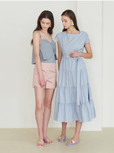 Cotton Poplin Midi Dress with Tiered Skirt and Belted Waist – Cap Sleeve Summer Essential