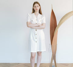 Tailored V-Neck Linen Midi Dress With Belt And Button-Front Detail For Women’s Spring Styling