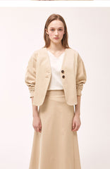 A-Line Linen Midi Skirt with Overlap Front and High Waist for Polished Everyday Elegance