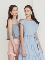 Cotton Poplin Midi Dress with Tiered Skirt and Belted Waist – Cap Sleeve Summer Essential