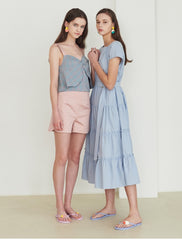 Cotton Poplin Midi Dress with Tiered Skirt and Belted Waist – Cap Sleeve Summer Essential