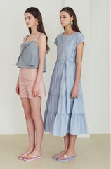 Cotton Poplin Midi Dress with Tiered Skirt and Belted Waist – Cap Sleeve Summer Essential