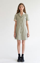 Short Sleeve Linen Shirt Dress with Waist Tie Belt and Contrast Collar for Effortless Chic