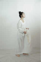 Lorena Linen Cotton Square Neck Lace Up Maxi Dress