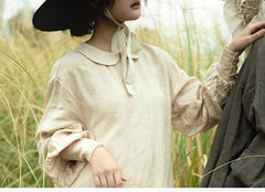 Vestido largo de lino y algodón Morgan con cuello Peter Pan y mangas obispo