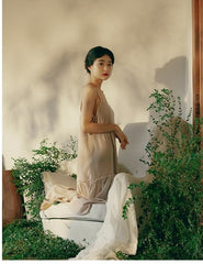 Vestido lencero largo escalonado de lino y algodón Lillian