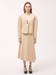 A-Line Linen Midi Skirt with Overlap Front and High Waist for Polished Everyday Elegance
