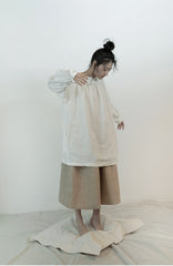 Alisha Linen Cotton Double Breasted Bishop Long Sleeve Shirt