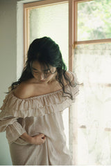 Corinne Linen Cotton Off Shoulder Ruffle Maxi Dress